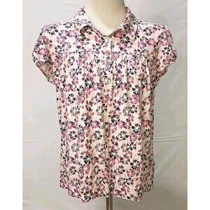 Style & Co. Pink Floral Short Sleeve 3/4 Button Down Shirt Women’s Size L